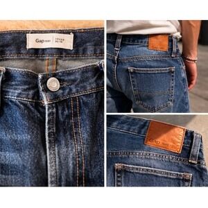 Gap 1969 Mens Slim Fit Straight Leg Med Wash Blue Denim Jeans 36x32 dad granola‎